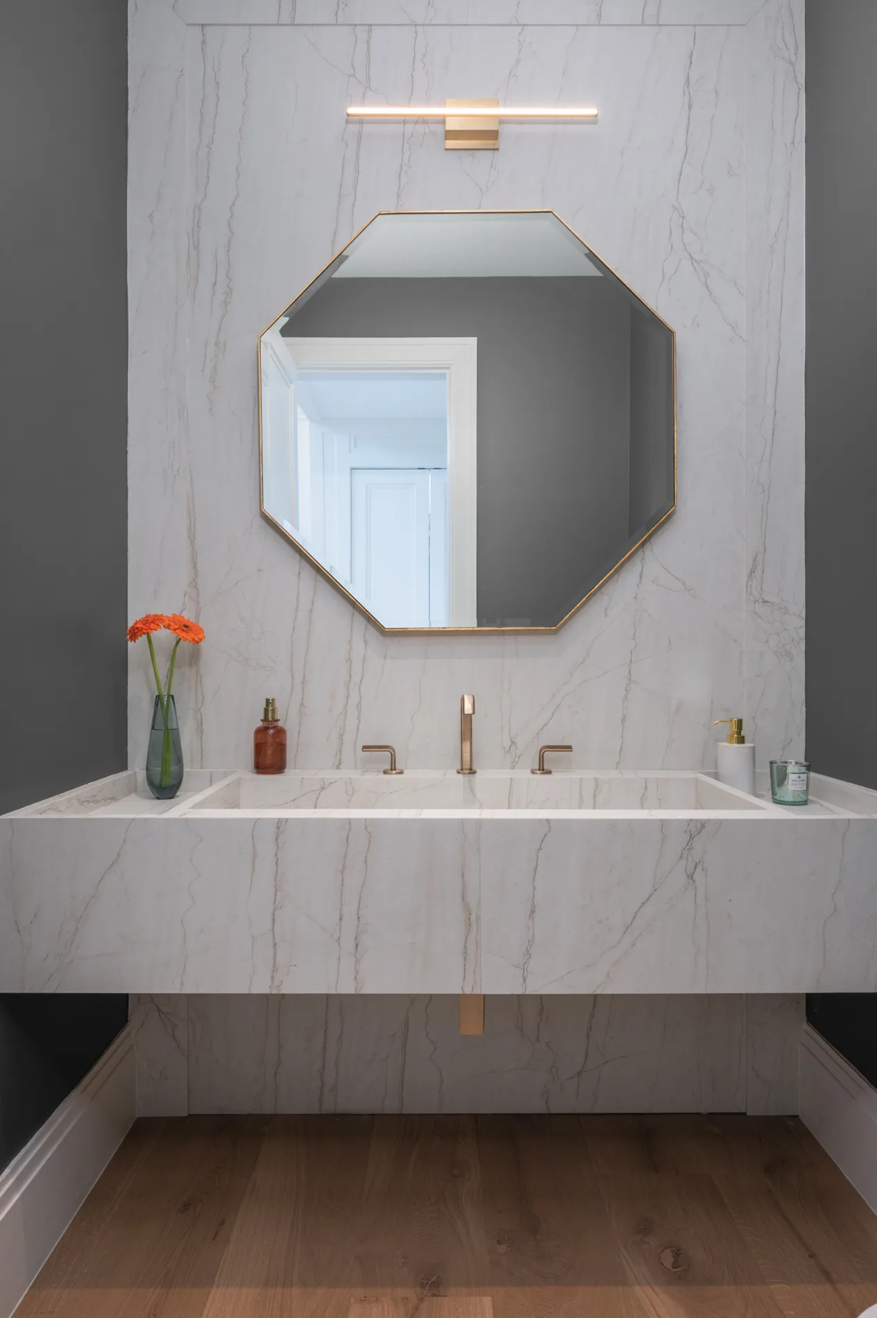 bathroom marble sink mirror on wall