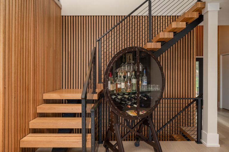 floating staircase and bar